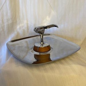 Vintage MCM Milbern Chrome and Wood Nut Server